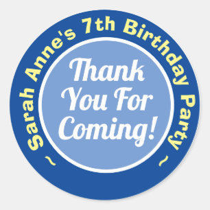 Thank You for Coming to Birthday Party Age 7 Classic Round Sticker