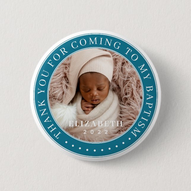 Thank You For Coming To My Baptism Modern Photo 6 Cm Round Badge (Front)