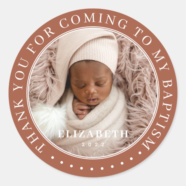 Thank You For Coming To My Baptism Modern Photo Classic Round Sticker (Front)