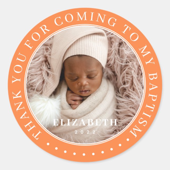Thank You For Coming To My Baptism Modern Photo Classic Round Sticker (Front)