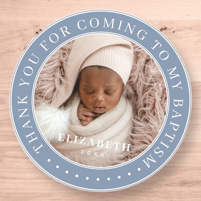Thank You For Coming To My Baptism Modern Photo Classic Round Sticker (Creator Uploaded)