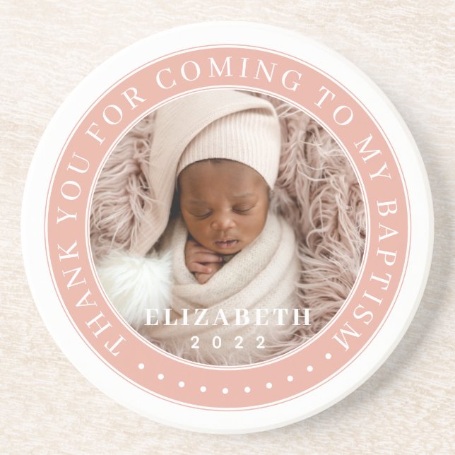 Thank You For Coming To My Baptism Modern Photo Coaster (Front)