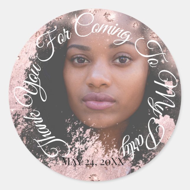 Thank You For Coming To My Graduate Photo Glitter Classic Round Sticker (Front)