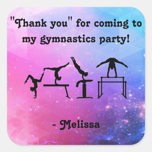 "Thank you" for coming to my Gymnastics Party! Square Sticker (Front)