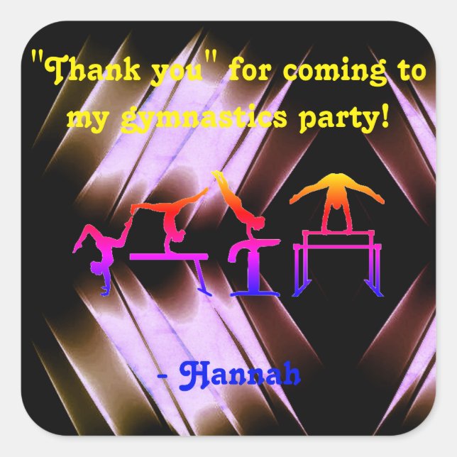 "Thank you" for coming to my Gymnastics Party! Square Sticker (Front)