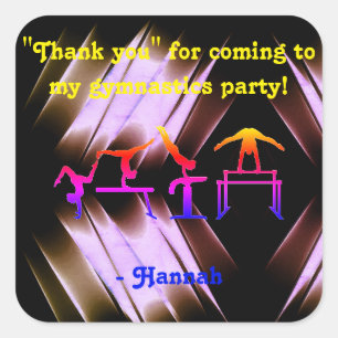 "Thank you" for coming to my Gymnastics Party! Square Sticker