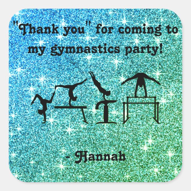 "Thank you" for coming to my Gymnastics Party! Square Sticker (Front)