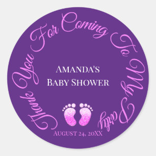 Thank You For Coming To My Party Baby Shower Purpl Classic Round Sticker