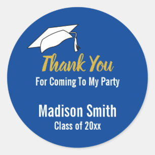 Thank You for Coming to My Party Blue Graduation Classic Round Sticker