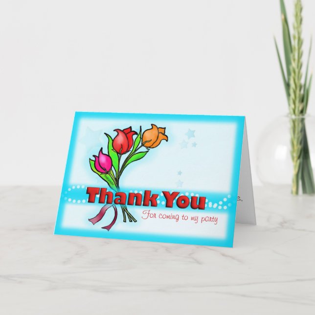 THANK YOU FOR COMING TO MY PARTY cartoon flowers (Front)