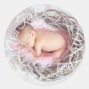 Thank You For Coming To My Party Photo Baby Script Classic Round Sticker