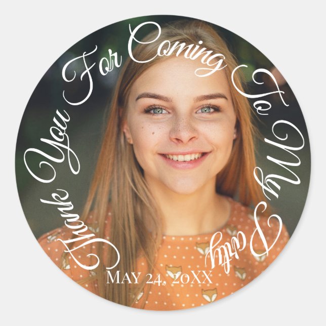 Thank You For Coming To My Party Photo Birthday Classic Round Sticker (Front)