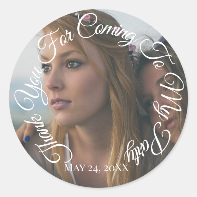 Thank You For Coming To My Party Photo Bridal Show Classic Round Sticker (Front)