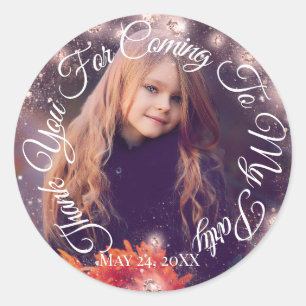 Thank You For Coming To My Party Photo Glitter Classic Round Sticker