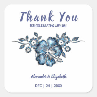 Thank You for Coming Wedding Blue Flower Square Sticker