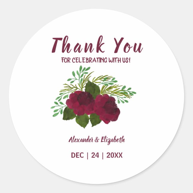 Thank You for Coming Wedding Red Flower Classic Round Sticker (Front)