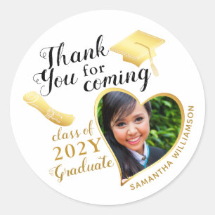 Thank You for Coming White and Gold Graduation Classic Round Sticker