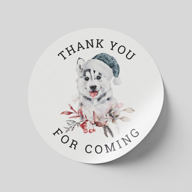 Thank you for coming. Winter husky dog baby shower Classic Round Sticker (Creator Uploaded)