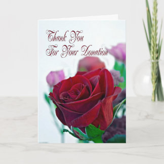 Thank you for donation card with a red rose