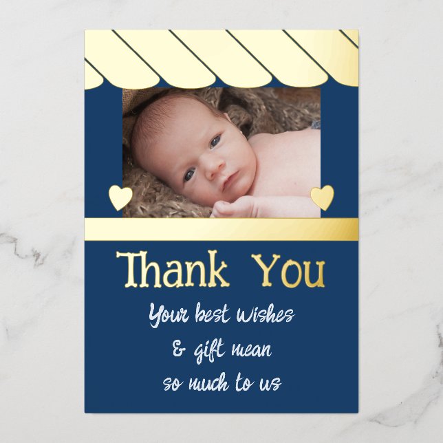 Thank you for gifts for new baby blue foil card (Front)