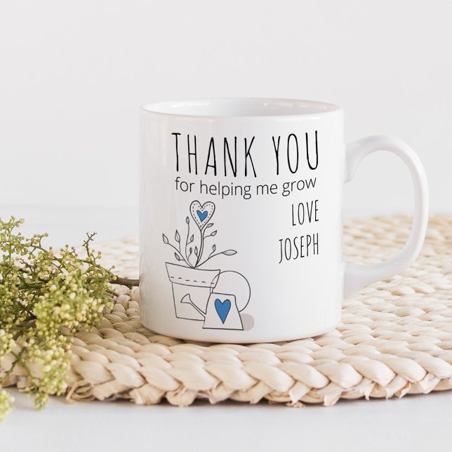 Thank You for Helping Me Grow Blue Plant Doodle Coffee Mug (Thank you for helping me grow teacher gift mug)