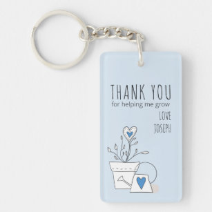 Thank You for Helping Me Grow Blue Potted Plant Key Ring