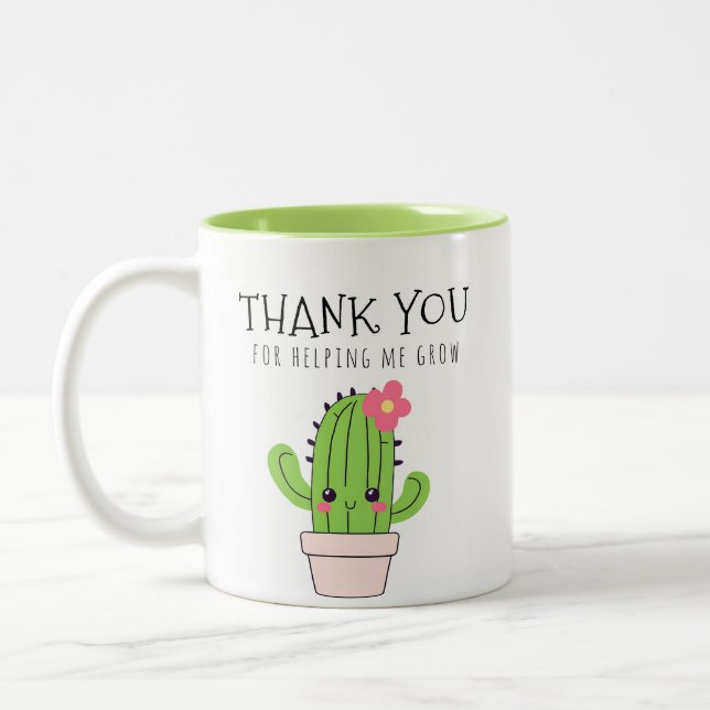 Thank you for helping me grow, cactus green Two-Tone coffee mug (Left)