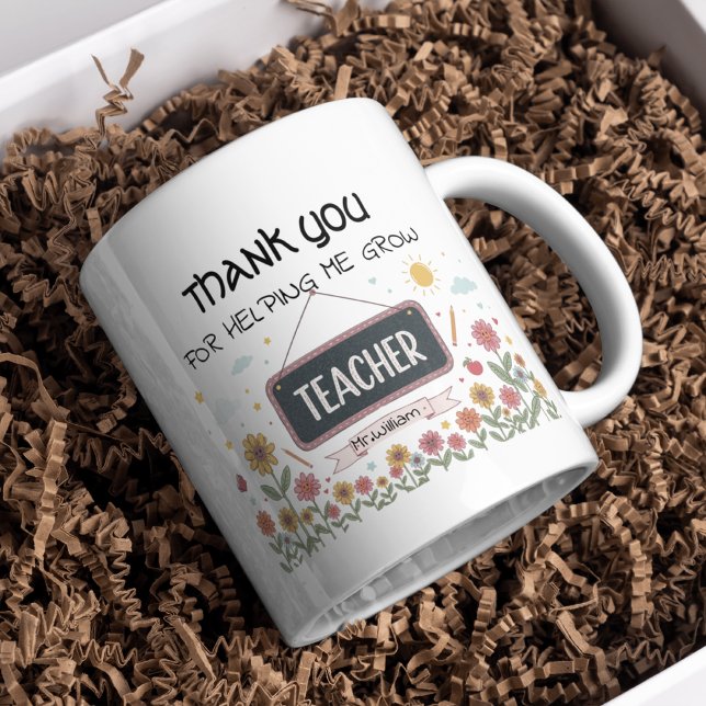 Thank You for Helping Me Grow Floral Teacher Coffee Mug (Creator Uploaded)