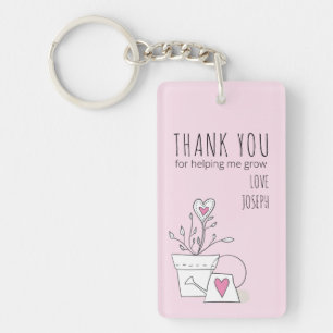 Thank You for Helping Me Grow Pink Potted Plant Key Ring