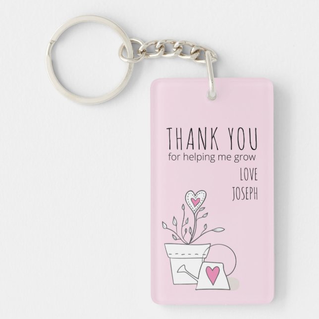 Thank You for Helping Me Grow Pink Potted Plant Key Ring (Front)