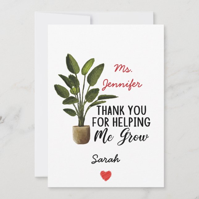 Thank You for Helping Me Grow Teacher Appreciation Holiday Card (Front)