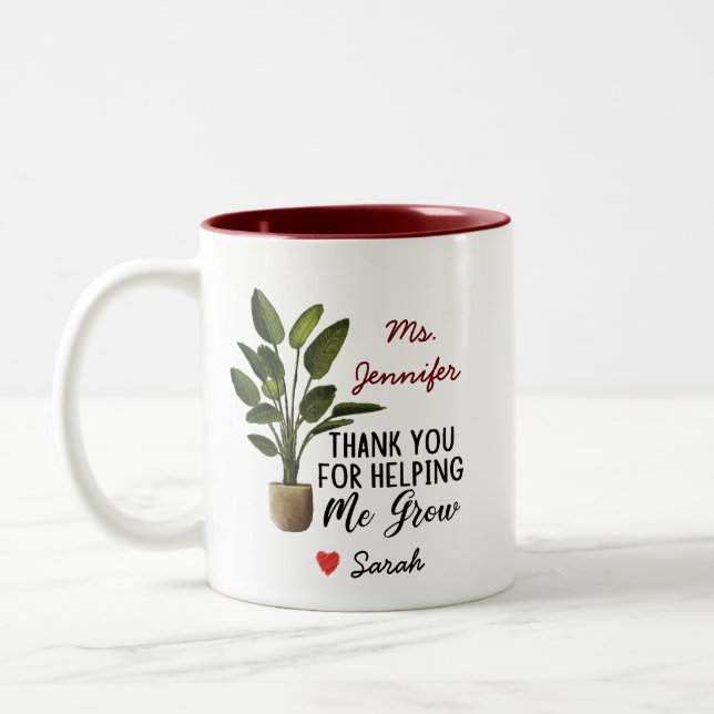 Thank You for Helping Me Grow Teacher Appreciation Two-Tone Coffee Mug (Left)