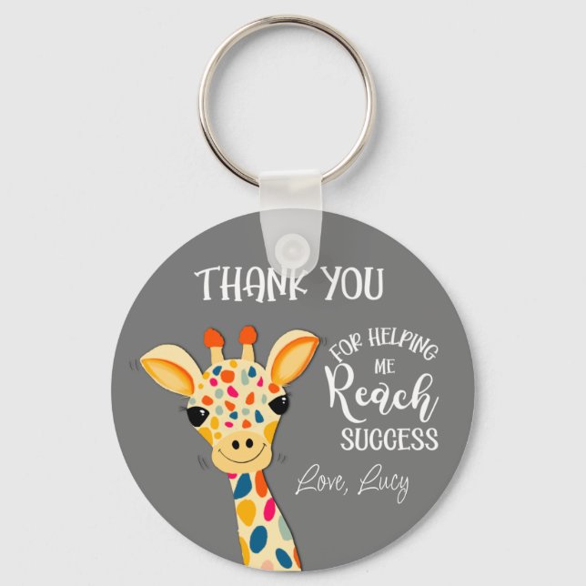 thank you for helping me reach success giraffe key ring (Front)