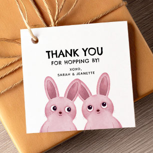 'Thank you for hopping by' with two pink bunnies Favour Tags