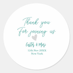 thank you for joining us name green couple heart classic round sticker
