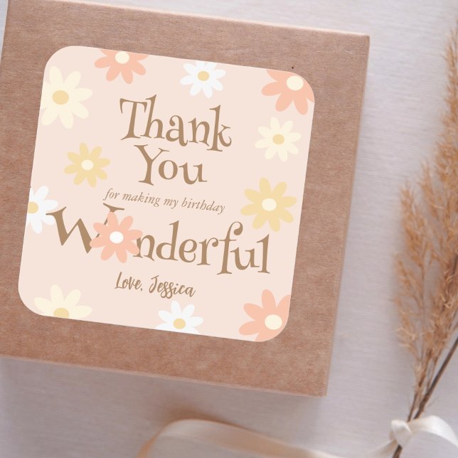 Thank You For Making My Birthday Wonderful Daisy Square Sticker (Creator Uploaded)