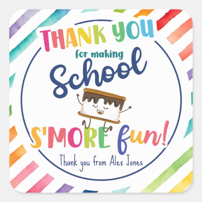 Thank you for making this year s'more fun favor  square sticker (Front)