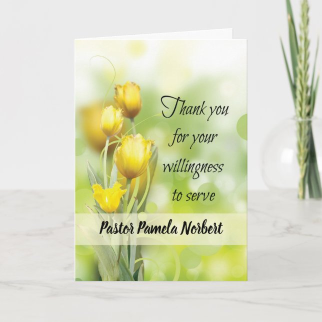 Thank You For Ministry in Serving Yellow Tulip  Card (Front)