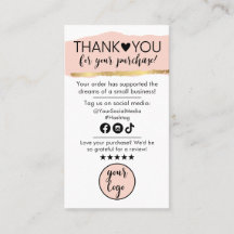 Thank You For Order and Washing Instructions Card