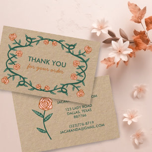 THANK YOU for ORDER Chic Elegant Rose Frame Floral Business Card
