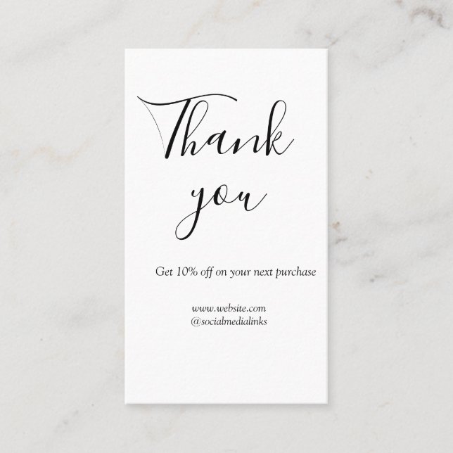 Thank you for order discount code website social b business card (Front)