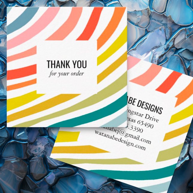 Thank you for Order Rainbow Minimalist Stripes Square Business Card (Custom order thank you business card with colorful rainbow stripes)