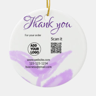 Thank you for order scan QR purple leaves logo web Ceramic Tree Decoration