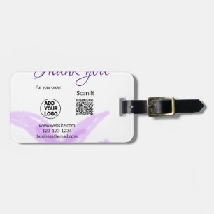 Thank you for order scan QR purple leaves logo web Luggage Tag