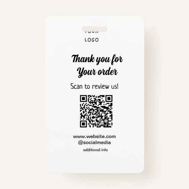 Thank you for order scan Review us business logo ID Badge (Front)
