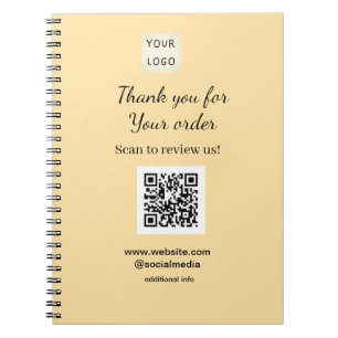 Thank you for order scan Review us business logo Notebook