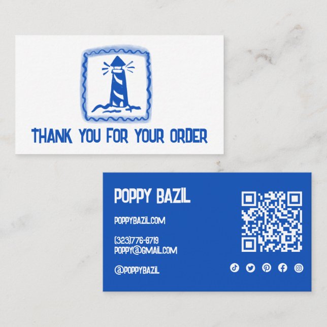 Thank You for Order Social Icon QR Code Lighthouse Business Card (Front/Back)