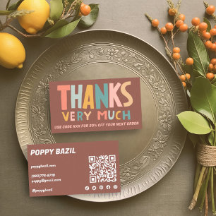 Thank You for Order Social Icons QR Code DISCOUNT Business Card