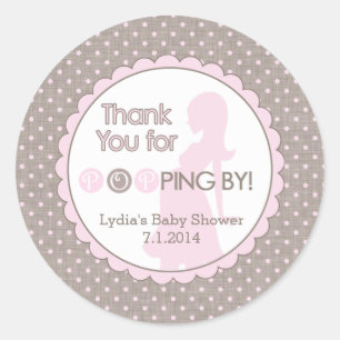 Thank You for Popping By! Pink and Brown Classic Round Sticker