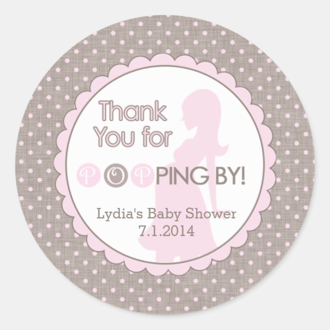 Thank You for Popping By! Pink and Brown Classic Round Sticker (Front)